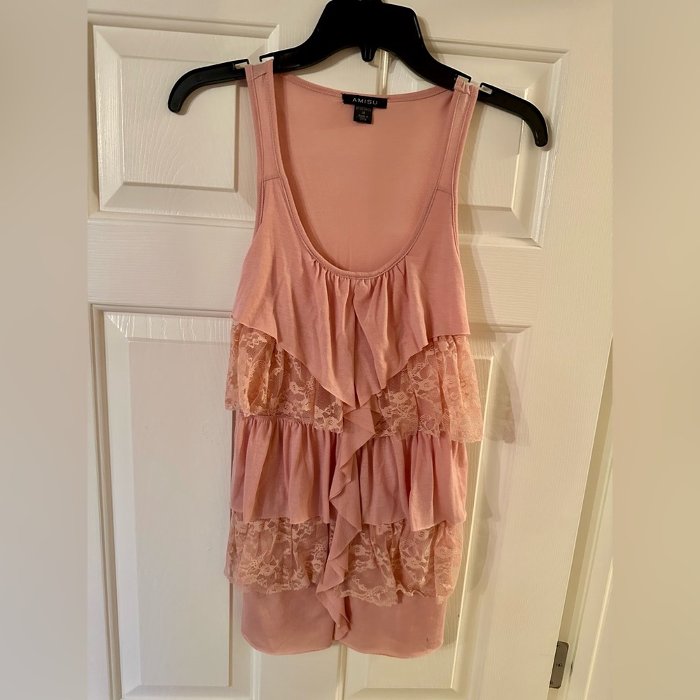 Pink Lace Tiered Tank Top